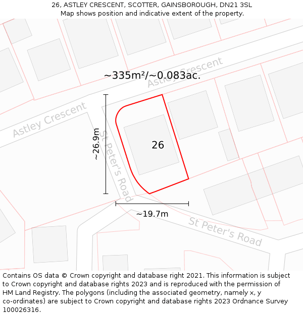 26, ASTLEY CRESCENT, SCOTTER, GAINSBOROUGH, DN21 3SL: Plot and title map