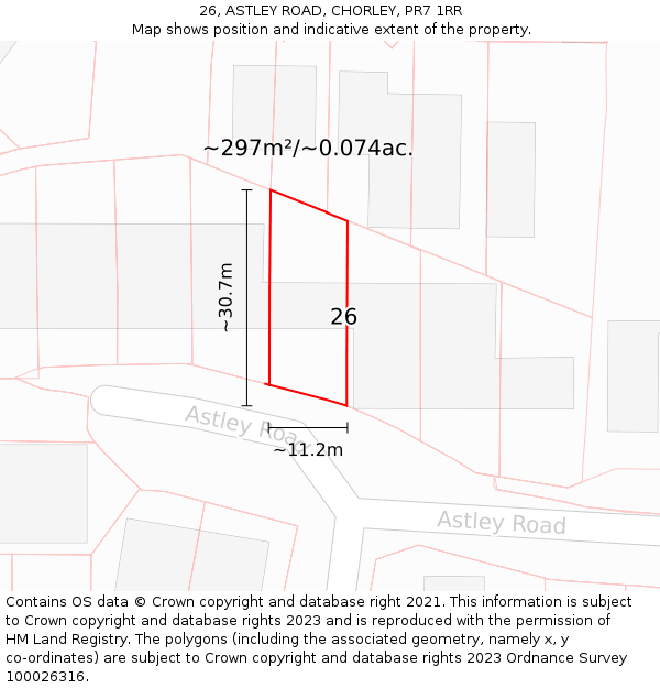 26, ASTLEY ROAD, CHORLEY, PR7 1RR: Plot and title map