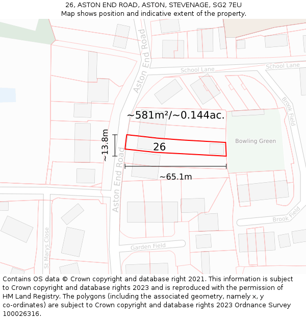 26, ASTON END ROAD, ASTON, STEVENAGE, SG2 7EU: Plot and title map
