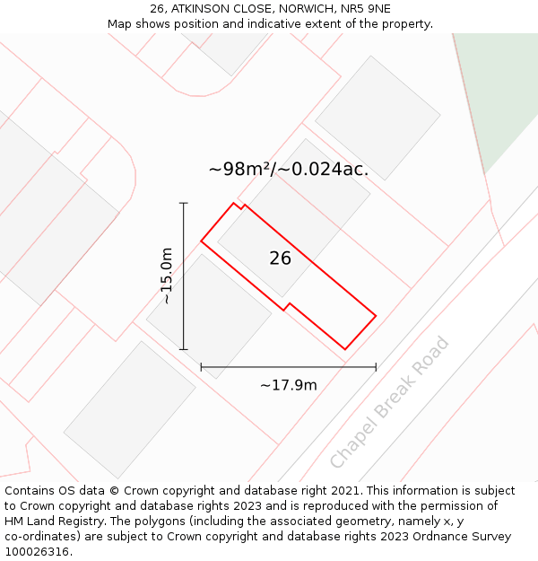 26, ATKINSON CLOSE, NORWICH, NR5 9NE: Plot and title map