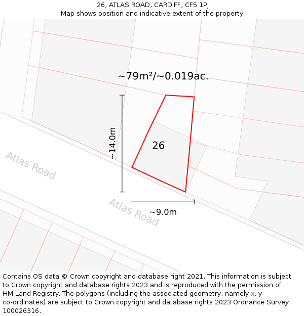 26, ATLAS ROAD, CARDIFF, CF5 1PJ: Plot and title map