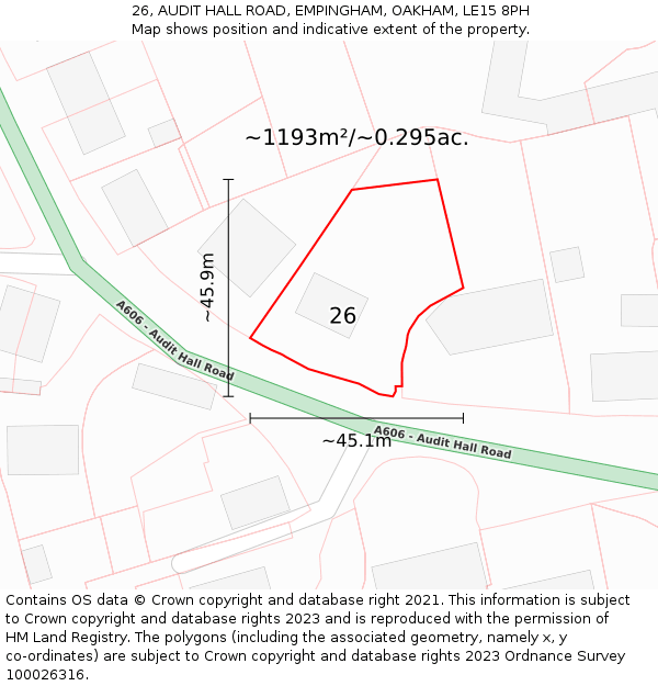 26, AUDIT HALL ROAD, EMPINGHAM, OAKHAM, LE15 8PH: Plot and title map
