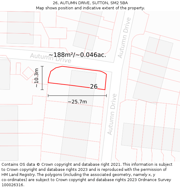 26, AUTUMN DRIVE, SUTTON, SM2 5BA: Plot and title map