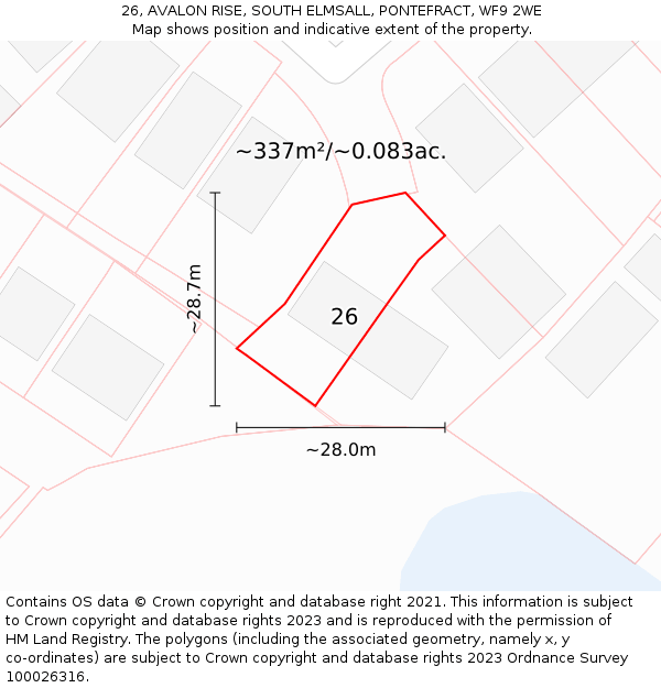 26, AVALON RISE, SOUTH ELMSALL, PONTEFRACT, WF9 2WE: Plot and title map