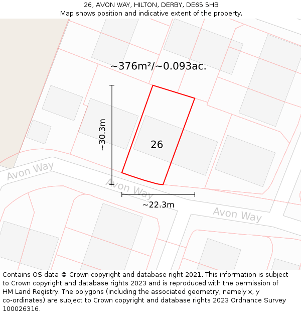 26, AVON WAY, HILTON, DERBY, DE65 5HB: Plot and title map