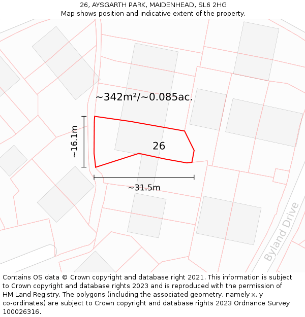 26, AYSGARTH PARK, MAIDENHEAD, SL6 2HG: Plot and title map