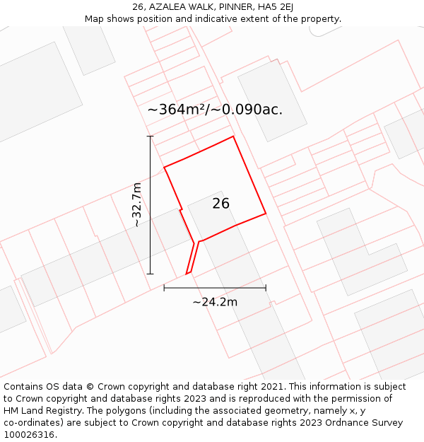 26, AZALEA WALK, PINNER, HA5 2EJ: Plot and title map