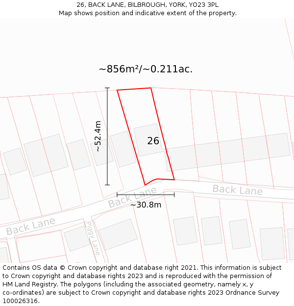 26, BACK LANE, BILBROUGH, YORK, YO23 3PL: Plot and title map