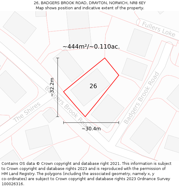 26, BADGERS BROOK ROAD, DRAYTON, NORWICH, NR8 6EY: Plot and title map