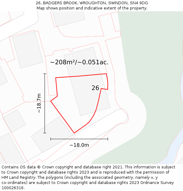 26, BADGERS BROOK, WROUGHTON, SWINDON, SN4 9DG: Plot and title map