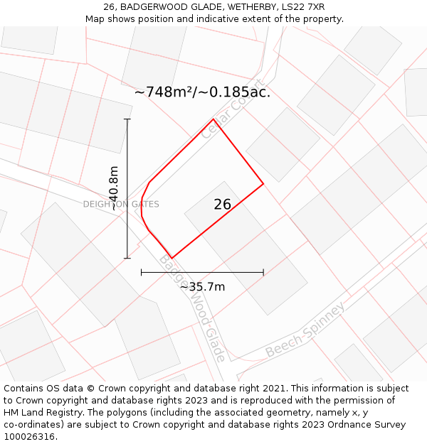 26, BADGERWOOD GLADE, WETHERBY, LS22 7XR: Plot and title map