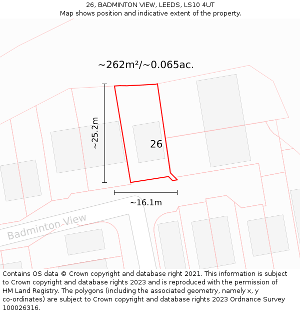26, BADMINTON VIEW, LEEDS, LS10 4UT: Plot and title map