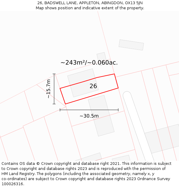 26, BADSWELL LANE, APPLETON, ABINGDON, OX13 5JN: Plot and title map