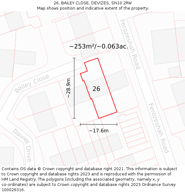 26, BAILEY CLOSE, DEVIZES, SN10 2RW: Plot and title map