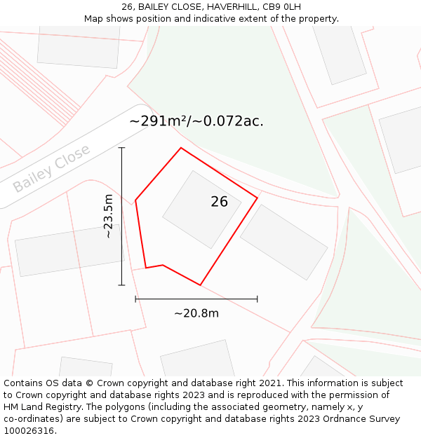 26, BAILEY CLOSE, HAVERHILL, CB9 0LH: Plot and title map