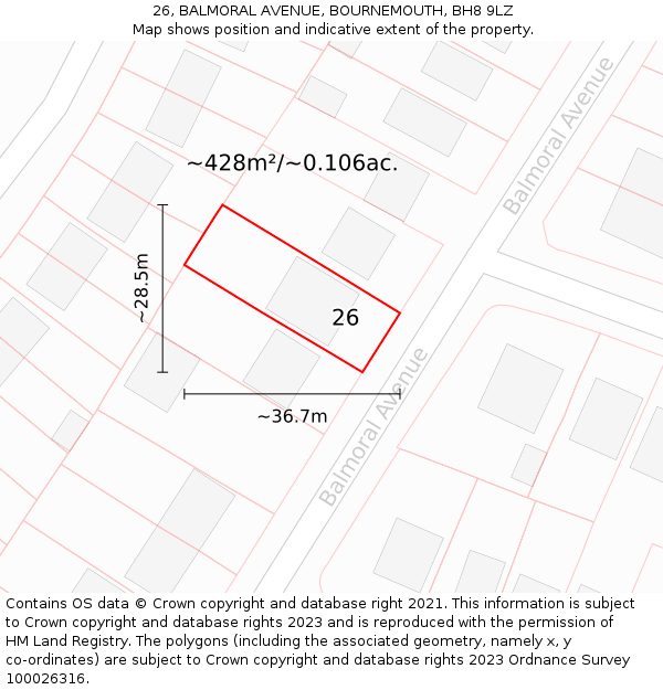 26, BALMORAL AVENUE, BOURNEMOUTH, BH8 9LZ: Plot and title map