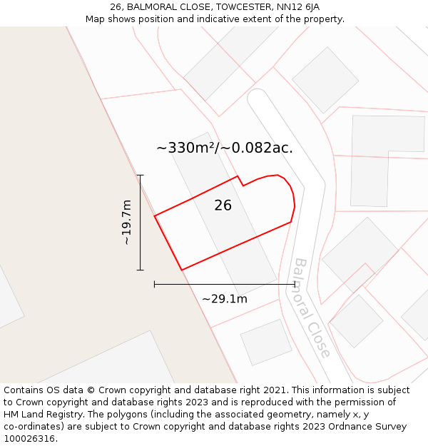 26, BALMORAL CLOSE, TOWCESTER, NN12 6JA: Plot and title map