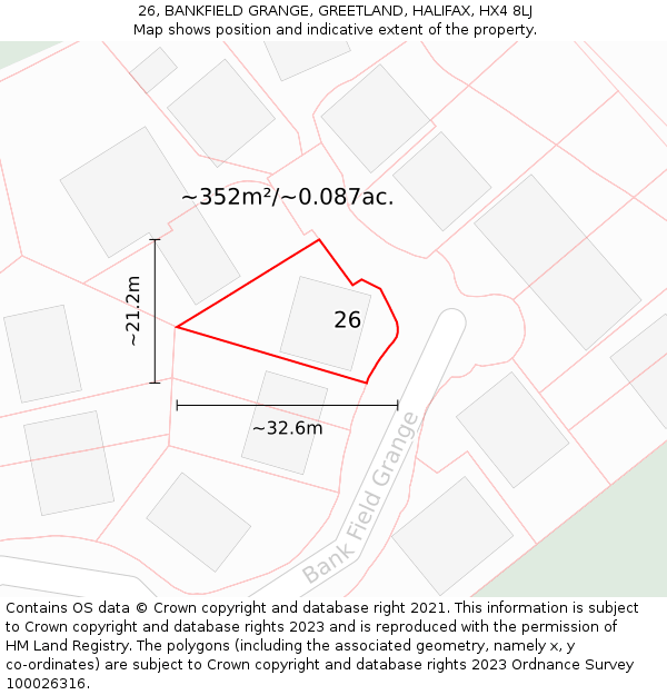 26, BANKFIELD GRANGE, GREETLAND, HALIFAX, HX4 8LJ: Plot and title map