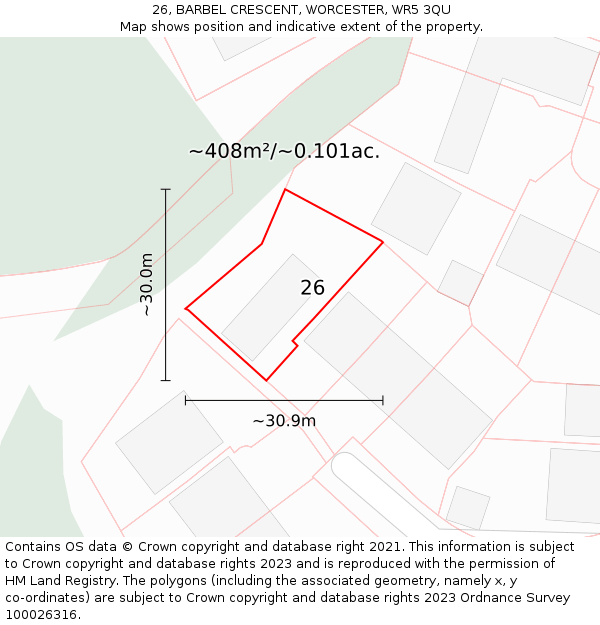 26, BARBEL CRESCENT, WORCESTER, WR5 3QU: Plot and title map