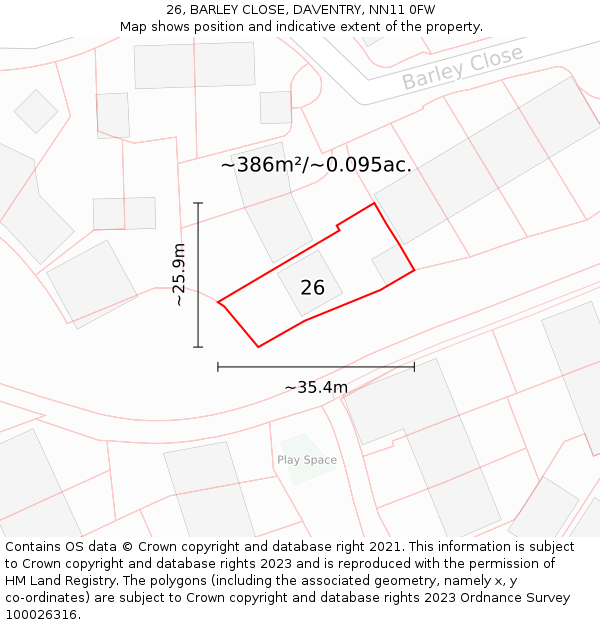 26, BARLEY CLOSE, DAVENTRY, NN11 0FW: Plot and title map