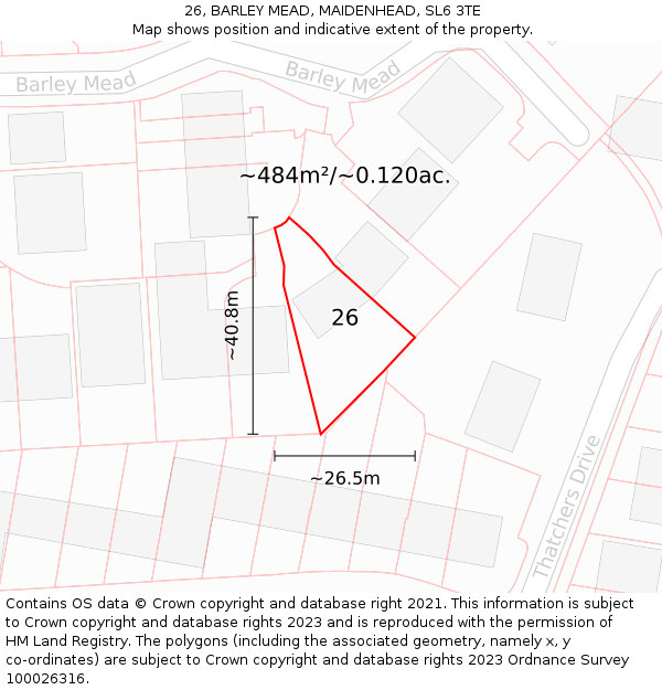 26, BARLEY MEAD, MAIDENHEAD, SL6 3TE: Plot and title map