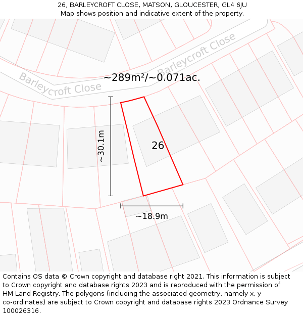 26, BARLEYCROFT CLOSE, MATSON, GLOUCESTER, GL4 6JU: Plot and title map