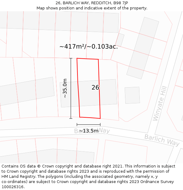 26, BARLICH WAY, REDDITCH, B98 7JP: Plot and title map