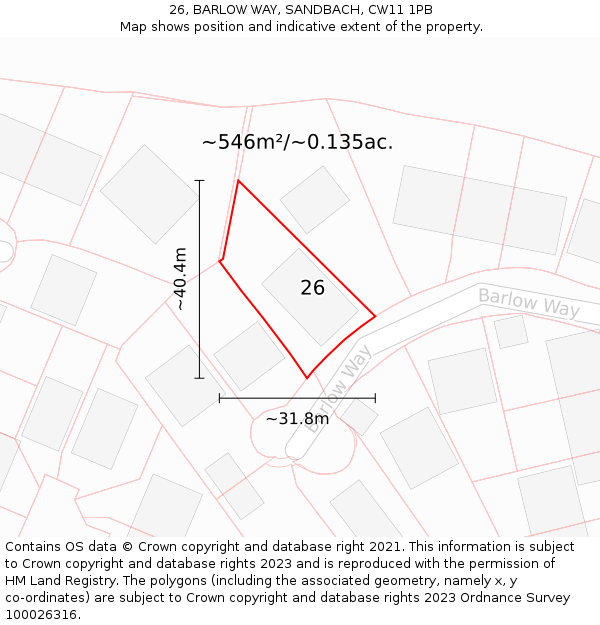 26, BARLOW WAY, SANDBACH, CW11 1PB: Plot and title map
