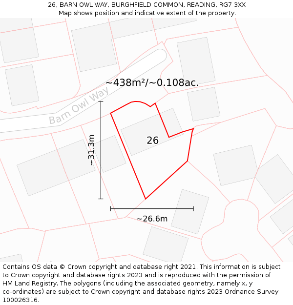 26, BARN OWL WAY, BURGHFIELD COMMON, READING, RG7 3XX: Plot and title map