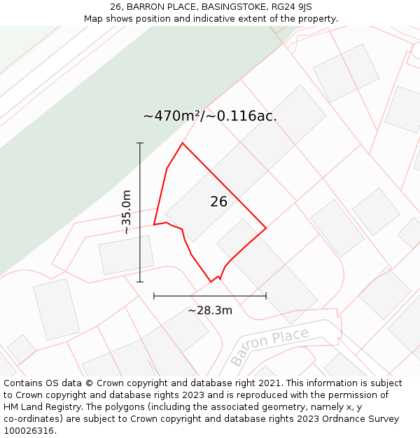 26, BARRON PLACE, BASINGSTOKE, RG24 9JS: Plot and title map