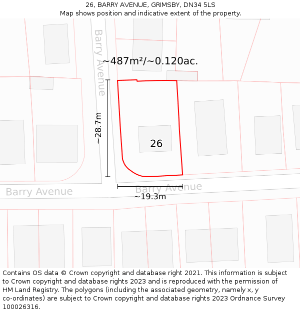 26, BARRY AVENUE, GRIMSBY, DN34 5LS: Plot and title map