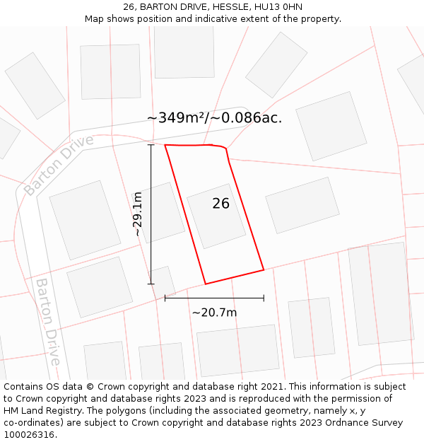 26, BARTON DRIVE, HESSLE, HU13 0HN: Plot and title map