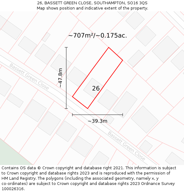 26, BASSETT GREEN CLOSE, SOUTHAMPTON, SO16 3QS: Plot and title map
