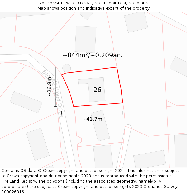 26, BASSETT WOOD DRIVE, SOUTHAMPTON, SO16 3PS: Plot and title map