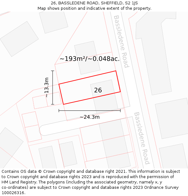 26, BASSLEDENE ROAD, SHEFFIELD, S2 1JS: Plot and title map