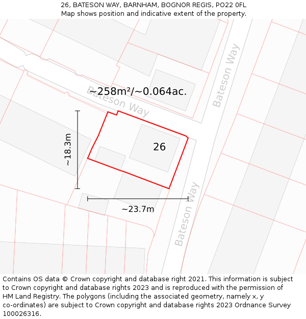 26, BATESON WAY, BARNHAM, BOGNOR REGIS, PO22 0FL: Plot and title map
