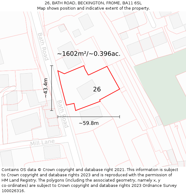 26, BATH ROAD, BECKINGTON, FROME, BA11 6SL: Plot and title map
