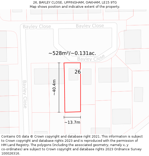 26, BAYLEY CLOSE, UPPINGHAM, OAKHAM, LE15 9TG: Plot and title map