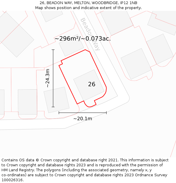 26, BEADON WAY, MELTON, WOODBRIDGE, IP12 1NB: Plot and title map