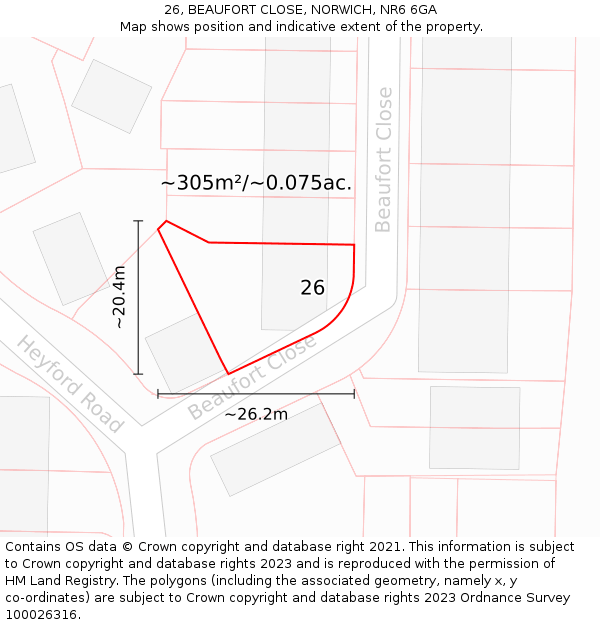26, BEAUFORT CLOSE, NORWICH, NR6 6GA: Plot and title map