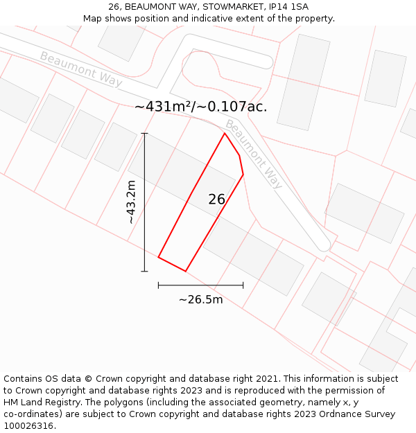 26, BEAUMONT WAY, STOWMARKET, IP14 1SA: Plot and title map