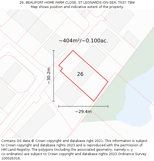 26, BEAUPORT HOME FARM CLOSE, ST LEONARDS-ON-SEA, TN37 7BW: Plot and title map