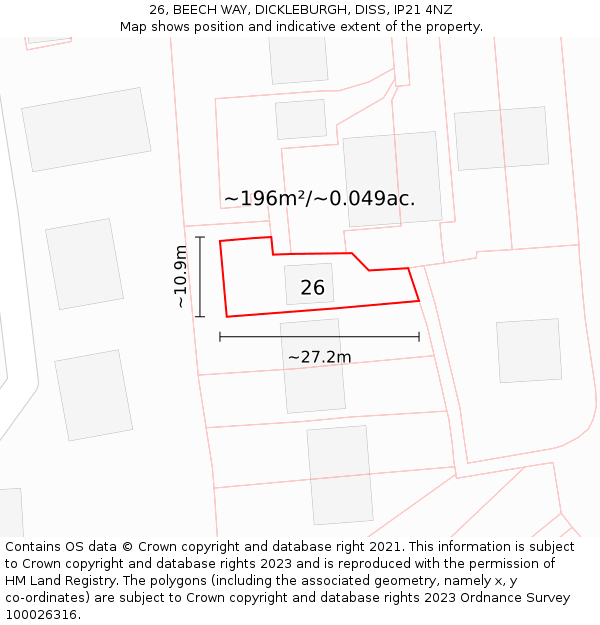 26, BEECH WAY, DICKLEBURGH, DISS, IP21 4NZ: Plot and title map