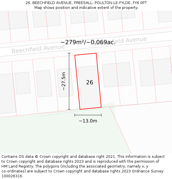 26, BEECHFIELD AVENUE, PREESALL, POULTON-LE-FYLDE, FY6 0PT: Plot and title map