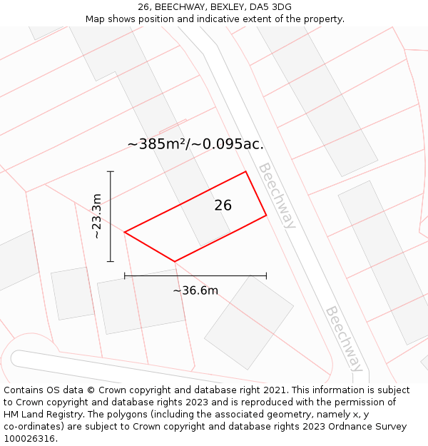 26, BEECHWAY, BEXLEY, DA5 3DG: Plot and title map
