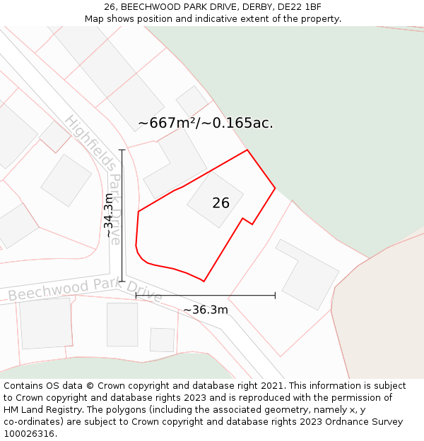 26, BEECHWOOD PARK DRIVE, DERBY, DE22 1BF: Plot and title map