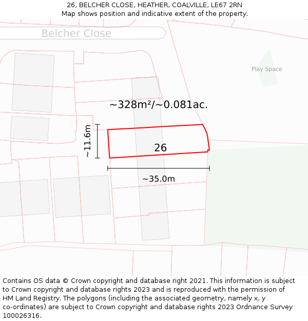 26, BELCHER CLOSE, HEATHER, COALVILLE, LE67 2RN: Plot and title map