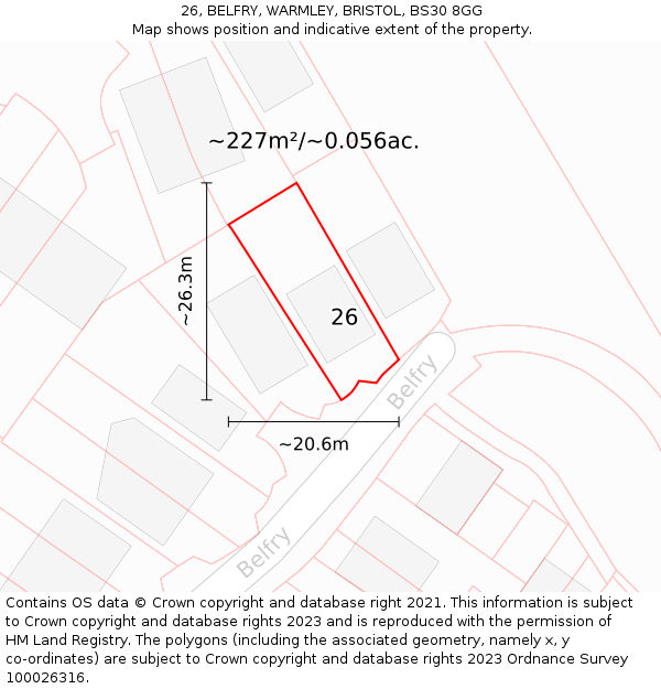 26, BELFRY, WARMLEY, BRISTOL, BS30 8GG: Plot and title map