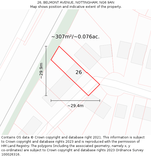 26, BELMONT AVENUE, NOTTINGHAM, NG6 9AN: Plot and title map