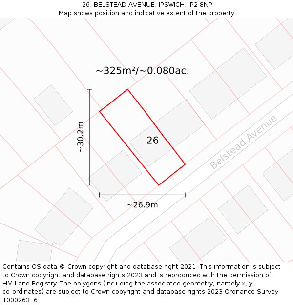 26, BELSTEAD AVENUE, IPSWICH, IP2 8NP: Plot and title map